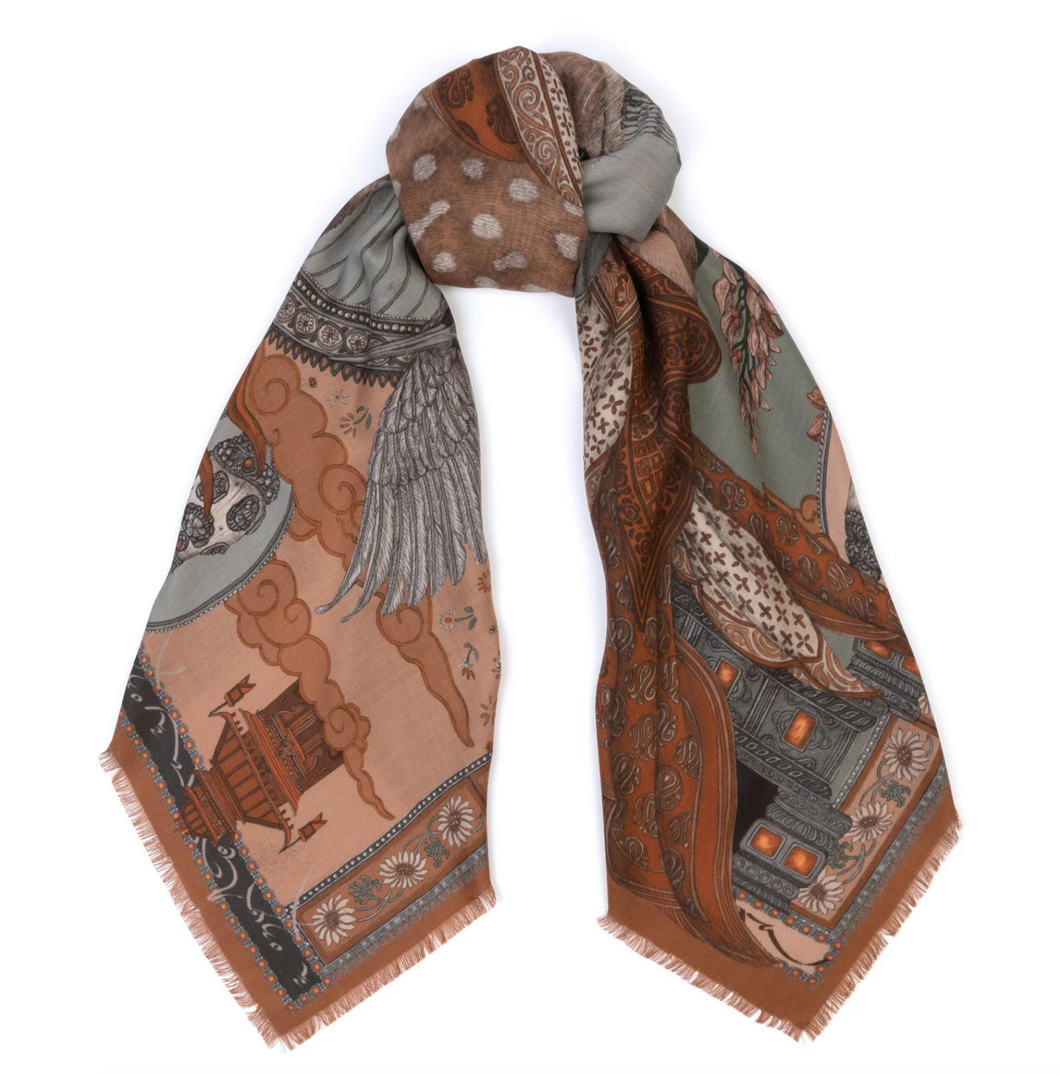 SABINA SAVAGE SONG DEER WOOL SILK SCARF