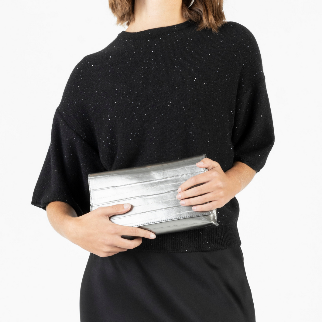 FOLDOVER CLUTCH (Pewter Eel)