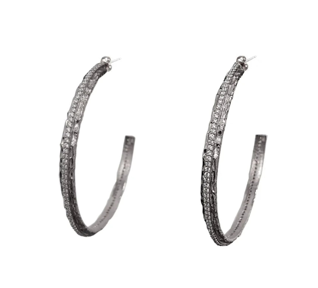 VINTAGE SILVER EGY CRYSTAL 2' HOOPS